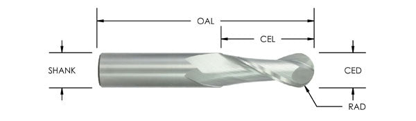 S/C Ball Nose Up x3/16 CD x3/4 CL x1/4 Sh x 2-1/2"