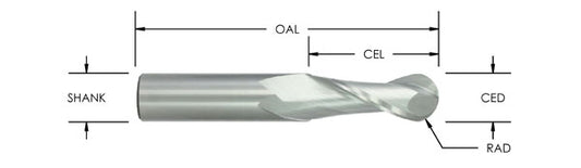 S/C Ball Nose Up x 1/4 CD x3/4 CL x1/4 Sh x 2-1/2"