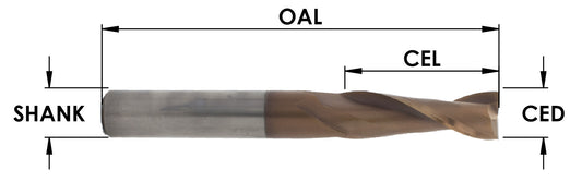 SC MOAB-PLUS  COATED 2FL UPCUT SPIRAL ( MD EXTENDED LIFE) : 1/2 CD X 1-5/8CL X 1/2 SHK X 3-1/2 OAL