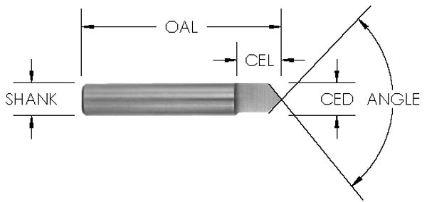 SC ENGRAVE BIT: 30 DEG INCLUDED ANGLE X .010 TIP END X 1/4 SHK X 2 OAL