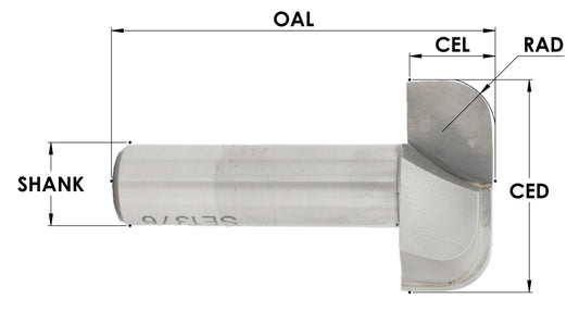 B & T Bit, 2 flute. 1/4" Radius x 1" L-dia