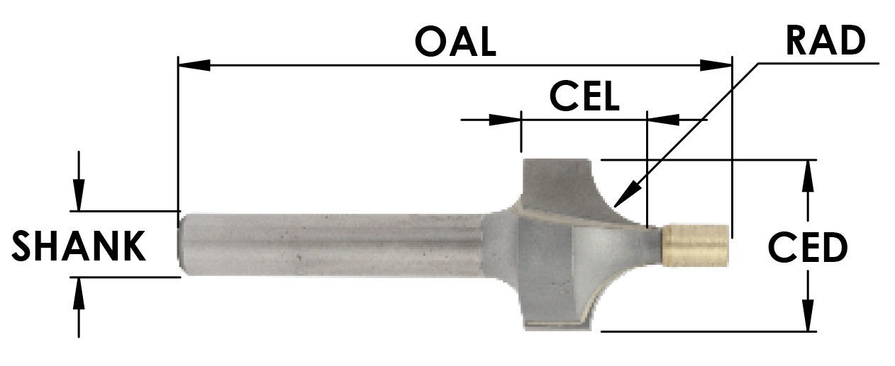 C/T Sm Pilot Round Over 3/8 Rad x 1/4 Shk