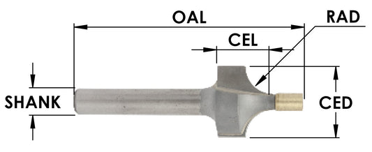 C/T Sm Pilot Round Over 3/8 Rad x 1/4 Shk