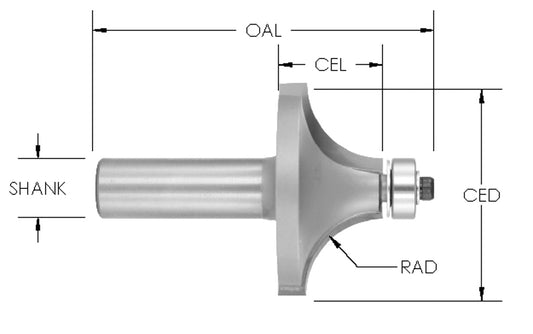 C/T Roundover 1/16" Rad x 5/8 CD x 1/4" Shk