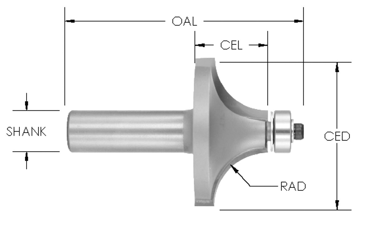 C/T Roundover 7/8" Rad x 2-1/4 CD x 1/2" Shk