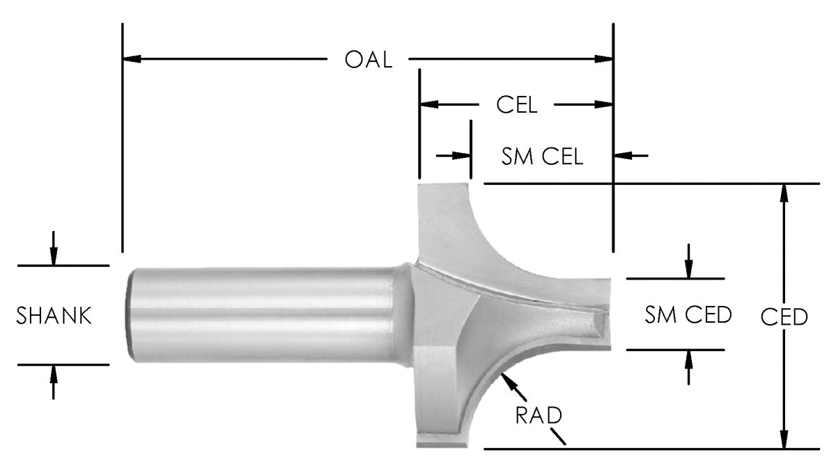 C/T Bor Point R/O 1/8 R x 3/8 LD x 1/8 SD x 1/4 Shk x 1-7/8" OAL