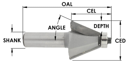 C/T 22 1/2 Deg Bevel Bit x 1/2 Shk x W/bearing