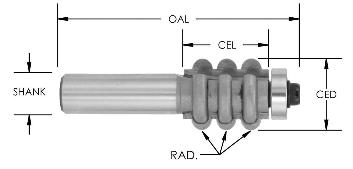 C/T Triple Flute   1/8 Rad x 7/8 CD x 1 CL x 1/2 SK