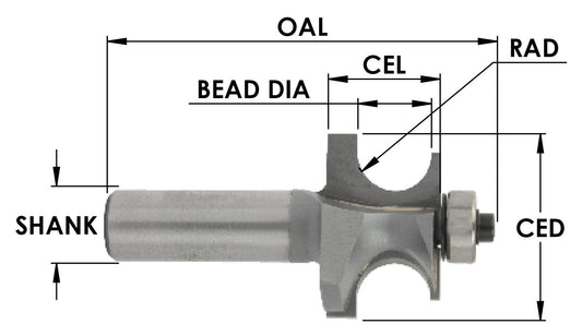 C/T Edge Beading  1/4 Rad x 1/2 Bead Dia