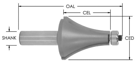 QUEEN ANNE MOLD BIT 1-1/8" CD x 1-3/8" CL x 3" Rad x 1/2 Shk