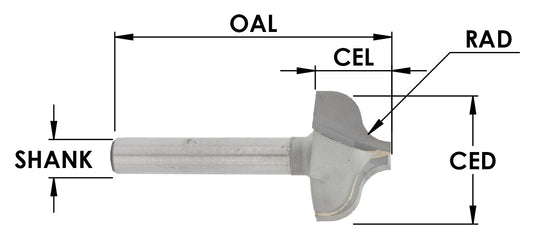 Ogee Plunge  3/16" Rad-1-1/4" L-dia x 11/16