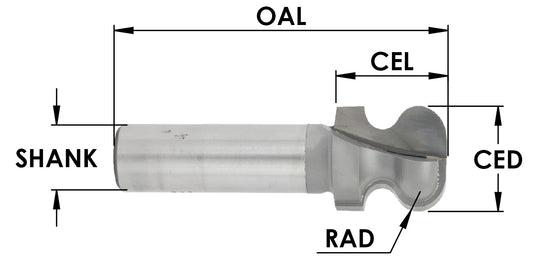 C/T Drawer Bit x 1/4 Rad x 1 1/2 CD x 7/8 CL