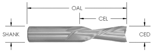 3/16 CD X 3/4 CL X 1/4 SHK x 2" OAL   SC Down Spiral