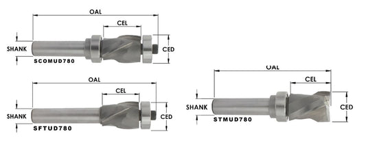 SC FLUSH 2+2 ( COMPRESSION) TRIM BIT ( MD: EXTENDED LIFE ) :  7/8 CD X 1-1/8 CL X 1/2 SHK X 3-15/16 OAL ( BEARING SBE 124 + SBE129)