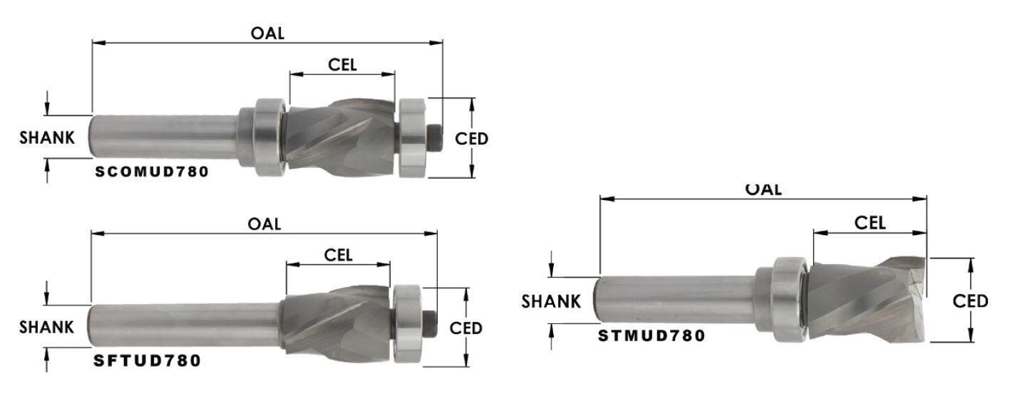 SC FLUSH TRIM BIT ( MD: EXTENDED LIFE )2+2 Compression :  7/8 CD X 1-1/8 CL X 1/2 SHK X 3-3/8 OAL ( BEARING SBE 129)